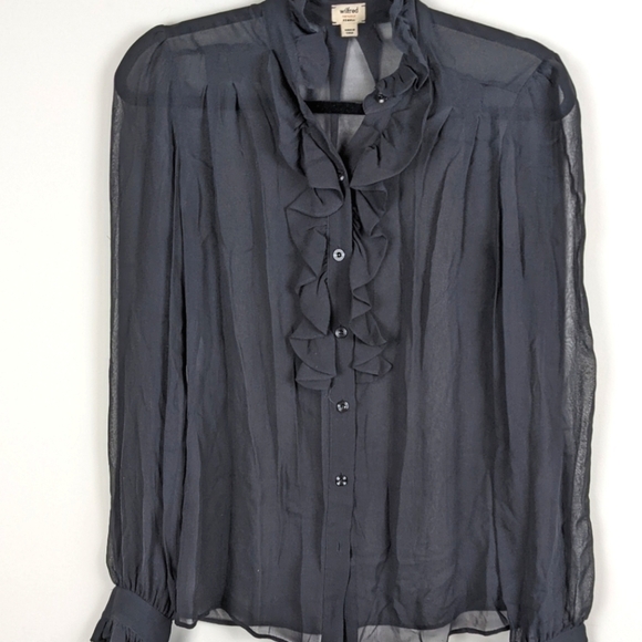Wilfred aritzia Sheer black blouse button front frill  top XS - Picture 2 of 6